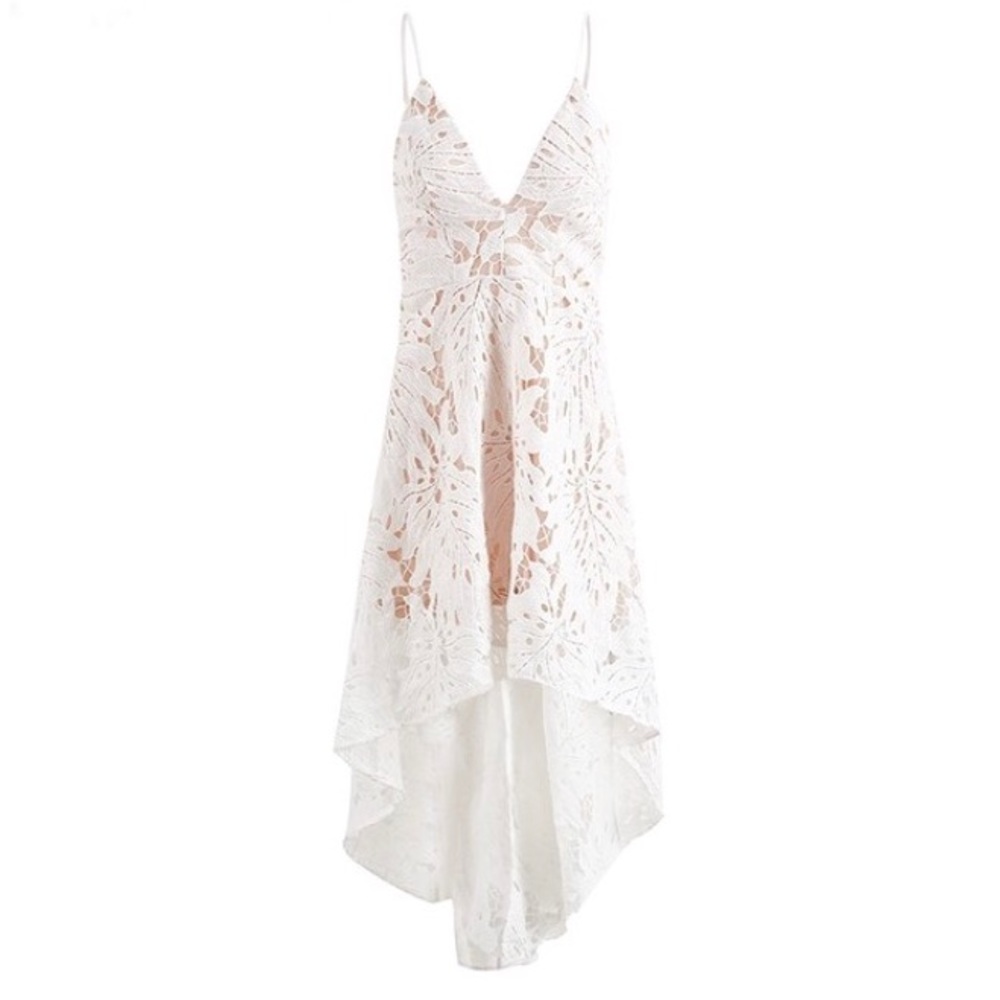 Ivory Crochet Palm Hi Low Asymmetrical Dress - Picture 2 of 3